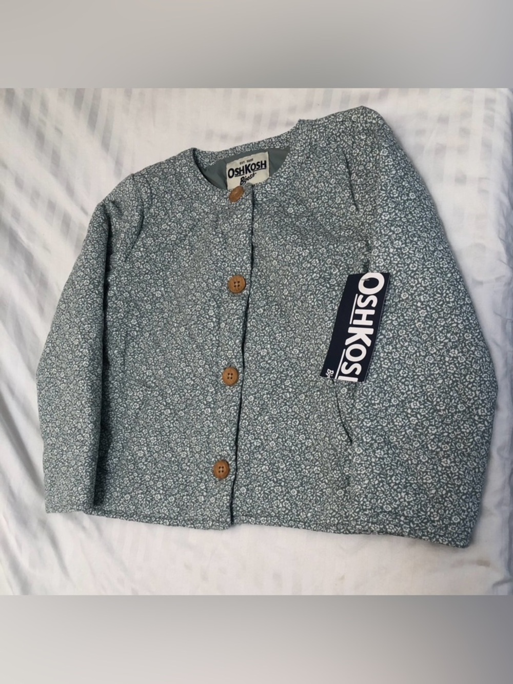 Oshkosh Bgosh Quilted Jacket Size 4T Green Ditsy Floral Button Up Pockets